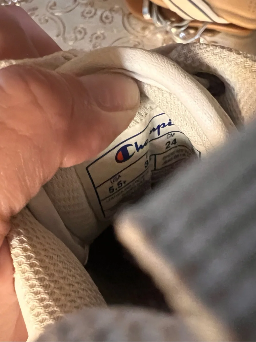 Champion Kids White Sneakers with Navy & Red Logo Accents